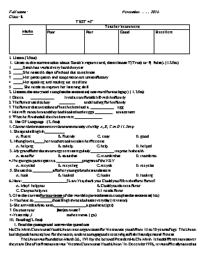 Đề kiểm tra một tiết môn Tiếng anh lớp 8 - Năm học 2016-2017